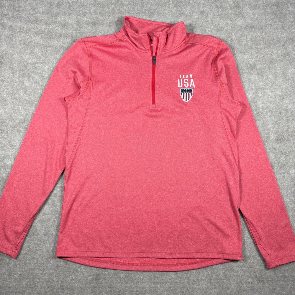 Team Apparel Mens Team USA Olympic Quarter Zip Pullover Red Heather Size Large
